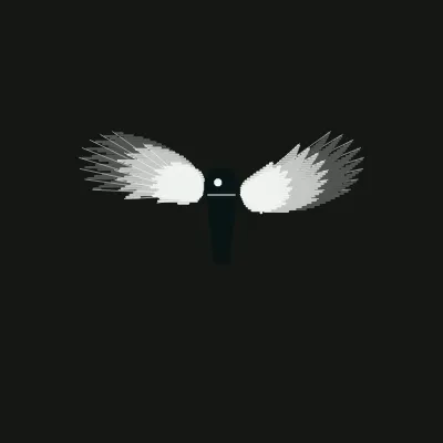 Procedural drawing of a spread eagle wing, primary feathers radiating as overlapping arcs from a single shoulder hinge