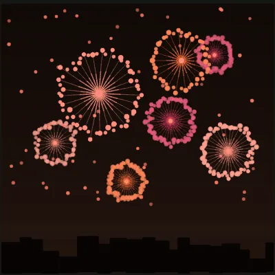 Hero scene of a fireworks grand finale, many bursts stacked at different depths with the largest bloom pulled off-center over deep cobalt
