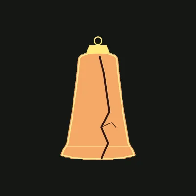 Procedural drawing of the Liberty Bell in silhouette with a single diagonal crack rising from lip to crown