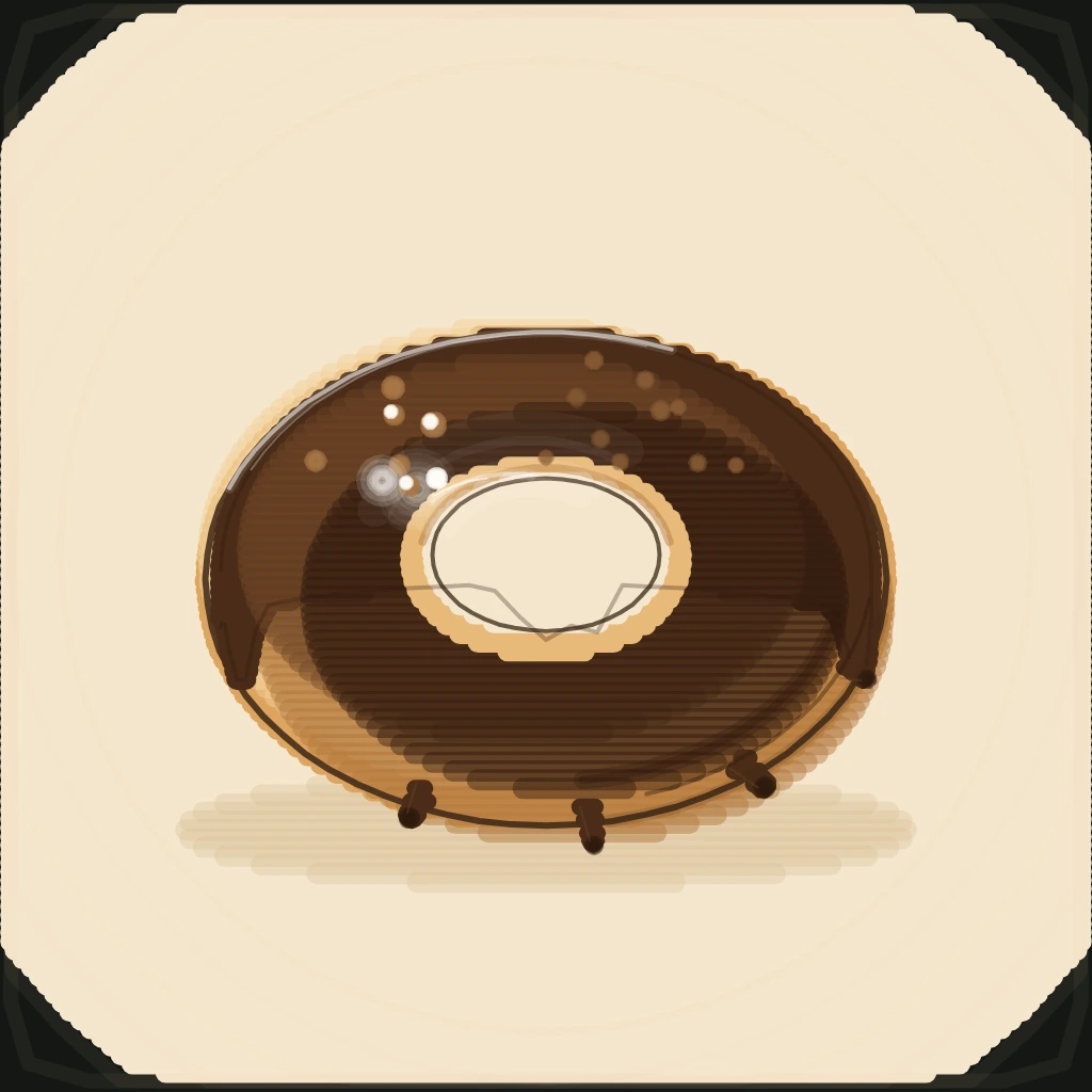 A chocolate glazed ring donut rendered as procedural art on Grovetracks, with dark cocoa glaze, a wet upper-left sheen, and glossy drips pooling lower-right