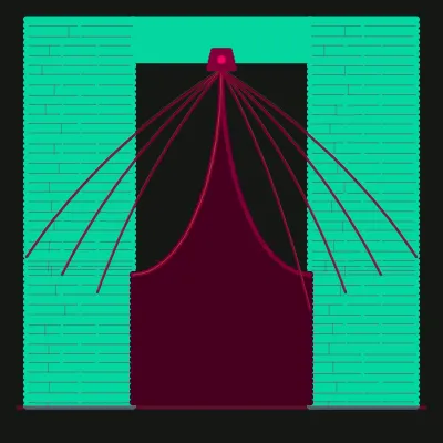 Procedural drawing of a stone arch with wing-membrane rib lines fanning from its crown over the piers