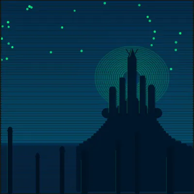 Hero scene of the Dragonstone fortress silhouette on its island promontory, a glow behind the summit, columns in the foreground
