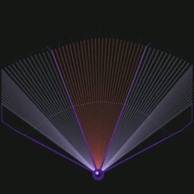 Procedural drawing of a dragon wing membrane stretched between three bone ridges, frayed at the outer edge