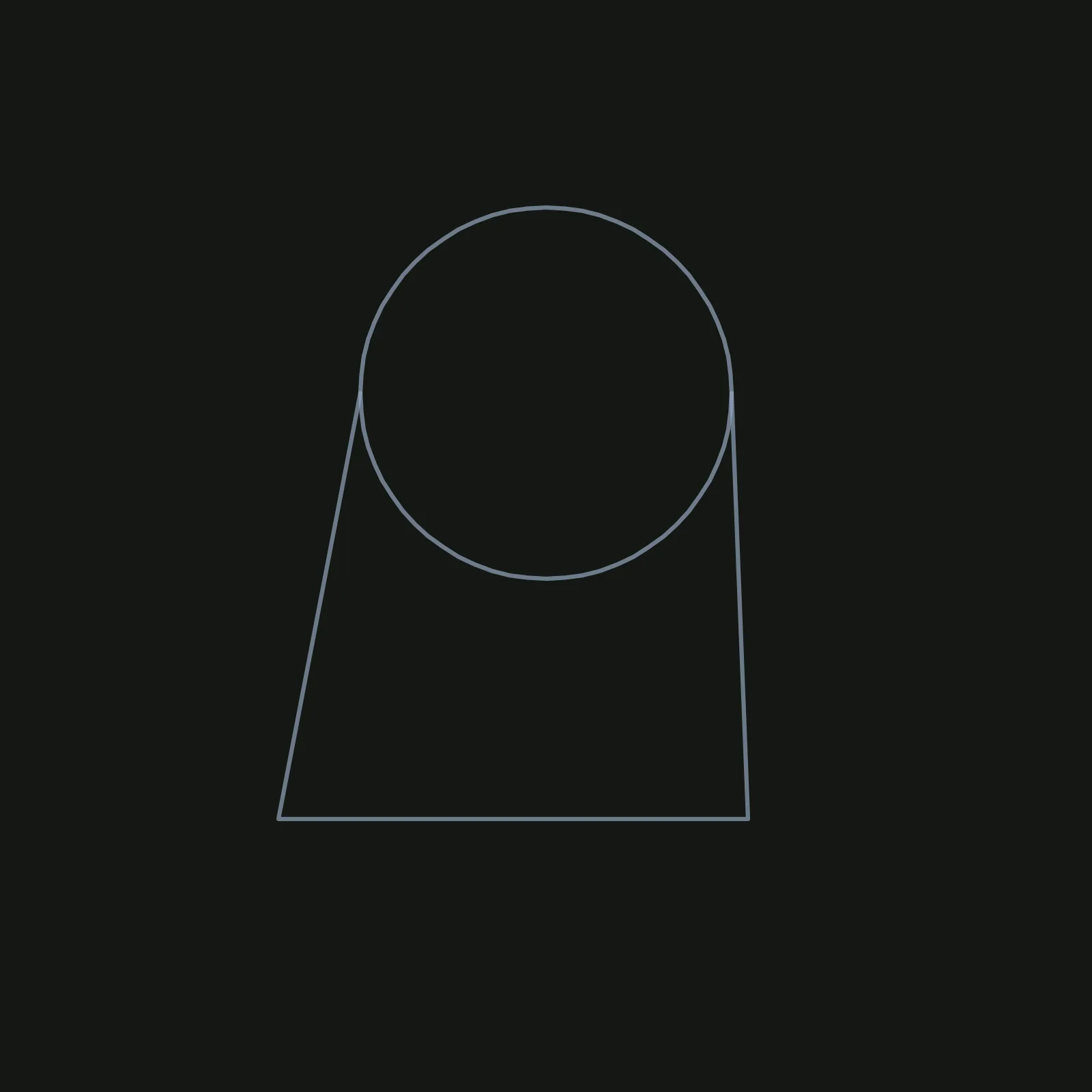 Step 1 of the ghost: thin grey blue pencil shapes on a dark canvas, a circle for the head a little above the middle, and a three sided sheet hanging from its sides, flaring slightly wider toward a flat bottom line