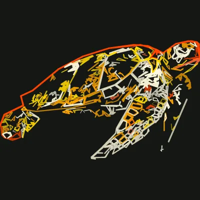 A sea turtle traced from a photograph into editable strokes on Grovetracks
