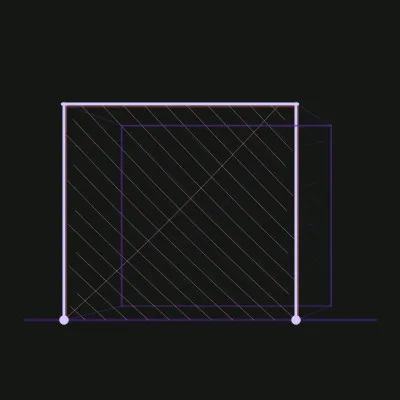Procedural drawing of a goal frame in shallow perspective with a diamond net mesh sagging between frame and ground