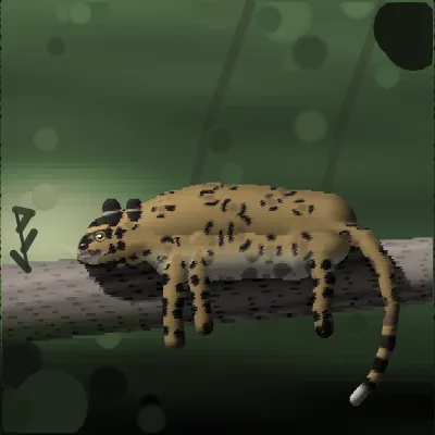 A leopard lying along a thick horizontal tree branch with one foreleg hanging down, its head turned toward the viewer, rosettes dense along its flank, in low warm light