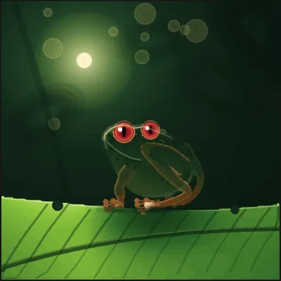 A red-eyed tree frog gripping the margin of a big backlit leaf, its dark body in silhouette while its outstretched toes and finger discs glow orange with light coming through them